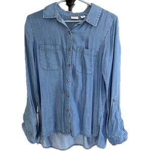 Westbound Women Chambray Button Down Shirt Roll Tab Blue Size Medium